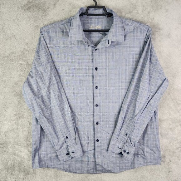 Men's Tasso Elba Shirt Blue & Gray Plaid Long Sleeve Button-Down Size XXL - Picture 2 of 10